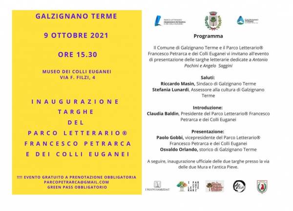 Le nuove targhe letterarie a Galzignano Terme nel Parco Letterario Francesco Petrarca